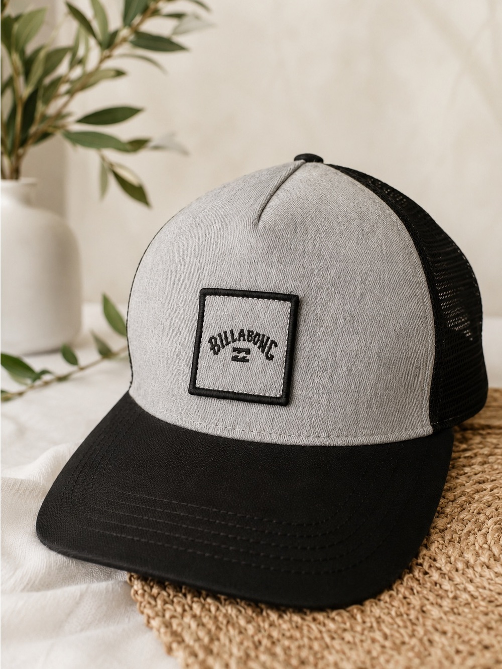 Billabong Trucker Snapback Hat Grey Black Logo Patch